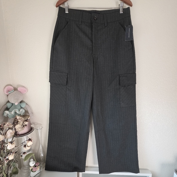 Tommy Hilfiger Womens Gray Striped Wide Leg Cargo Pants Size 10 - Picture 1 of 11